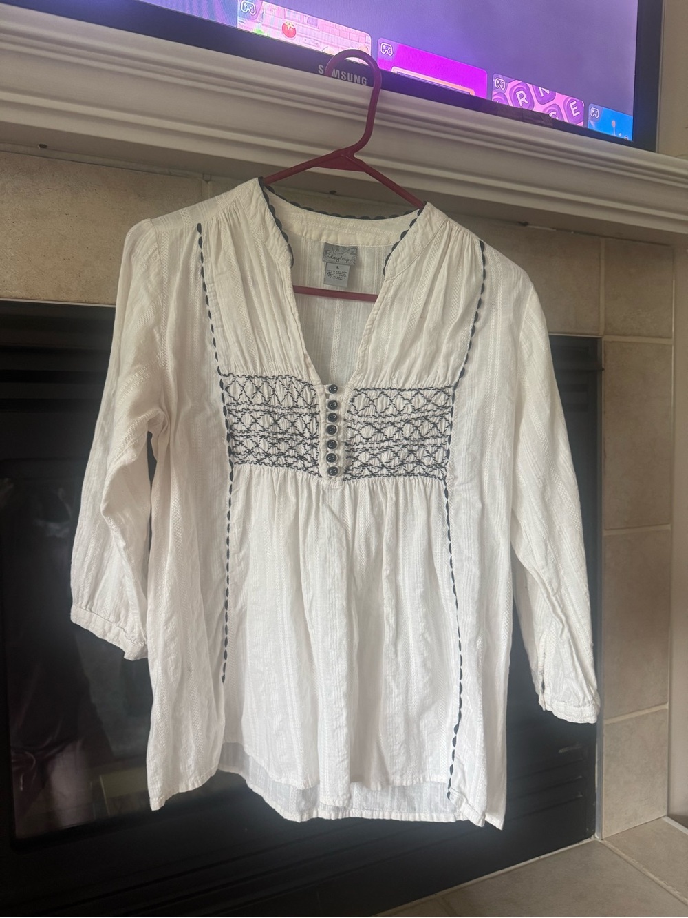 Daytrip White Tunic with Navy Embroidery